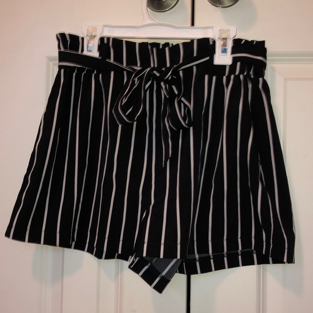 Black and White Striped Paperbag Shorts